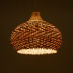 GloboStar® PANAMA 01952 Boho Κρεμαστό Φωτιστικό Καμπάνα Μονόφωτο 1 x E27 IP20 Καφέ & Μπεζ Ξύλο - Μ40 x Π40 x Υ34cm - Image 2