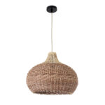GloboStar® PANAMA 01952 Boho Κρεμαστό Φωτιστικό Καμπάνα Μονόφωτο 1 x E27 IP20 Καφέ & Μπεζ Ξύλο - Μ40 x Π40 x Υ34cm - Image 3