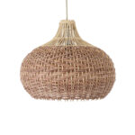 GloboStar® PANAMA 01952 Boho Κρεμαστό Φωτιστικό Καμπάνα Μονόφωτο 1 x E27 IP20 Καφέ & Μπεζ Ξύλο - Μ40 x Π40 x Υ34cm - Image 4