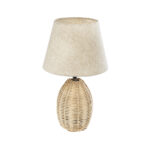 GloboStar® HASUMI 01956 Boho Επιτραπέζιο Φωτιστικό Πορτατίφ Μονόφωτο 1 x E27 AC220-240V IP20 - Φ23 x Υ40cm - Μπεζ Ξύλινο Ρατάν Πλέγμα με Μπεζ Καπέλο