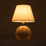 GloboStar® HASUMI 01957 Boho Επιτραπέζιο Φωτιστικό Πορτατίφ Μονόφωτο 1 x E27 AC220-240V IP20 - Φ19 x Υ30cm - Μπεζ Ξύλινο Ρατάν Πλέγμα με Λευκό Καπέλο - Image 7