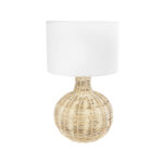 GloboStar® HASUMI 01959 Boho Επιτραπέζιο Φωτιστικό Πορτατίφ Μονόφωτο 1 x E27 AC220-240V IP20 - Φ30 x Υ50cm - Μπεζ Ξύλινο Ρατάν Πλέγμα με Λευκό Καπέλο - Image 2