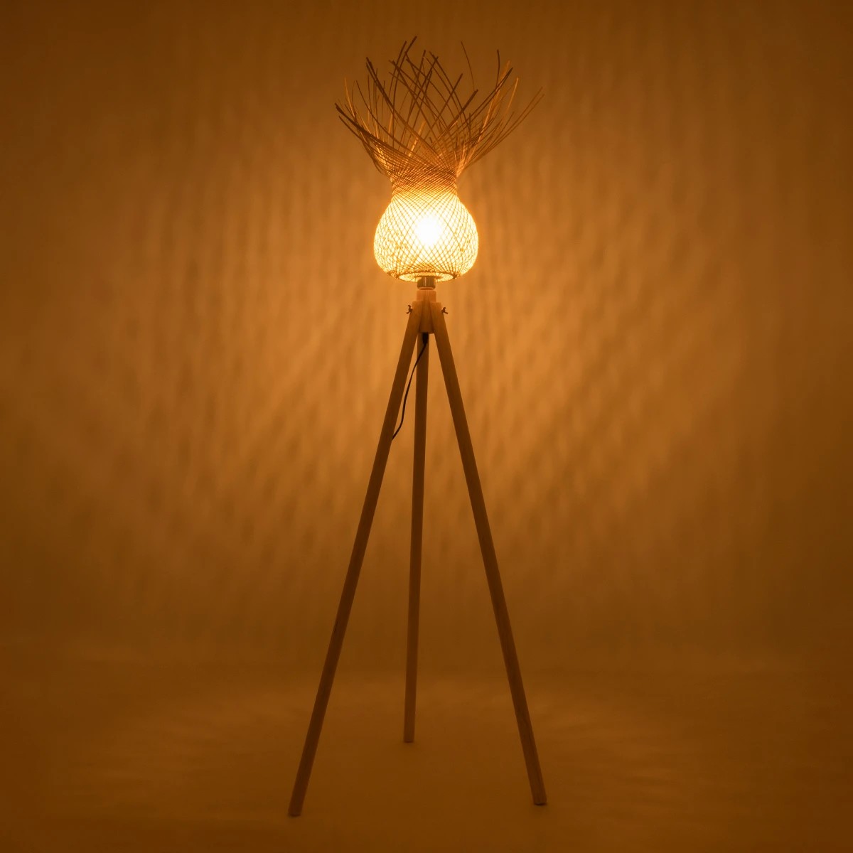 GloboStar® POPPY 01984 Boho Επιδαπέδιο Φωτιστικό Μονόφωτο 1 x E27 IP20 Μπεζ Ξύλο - Μ58 x Π58 x Υ168cm - Image 2