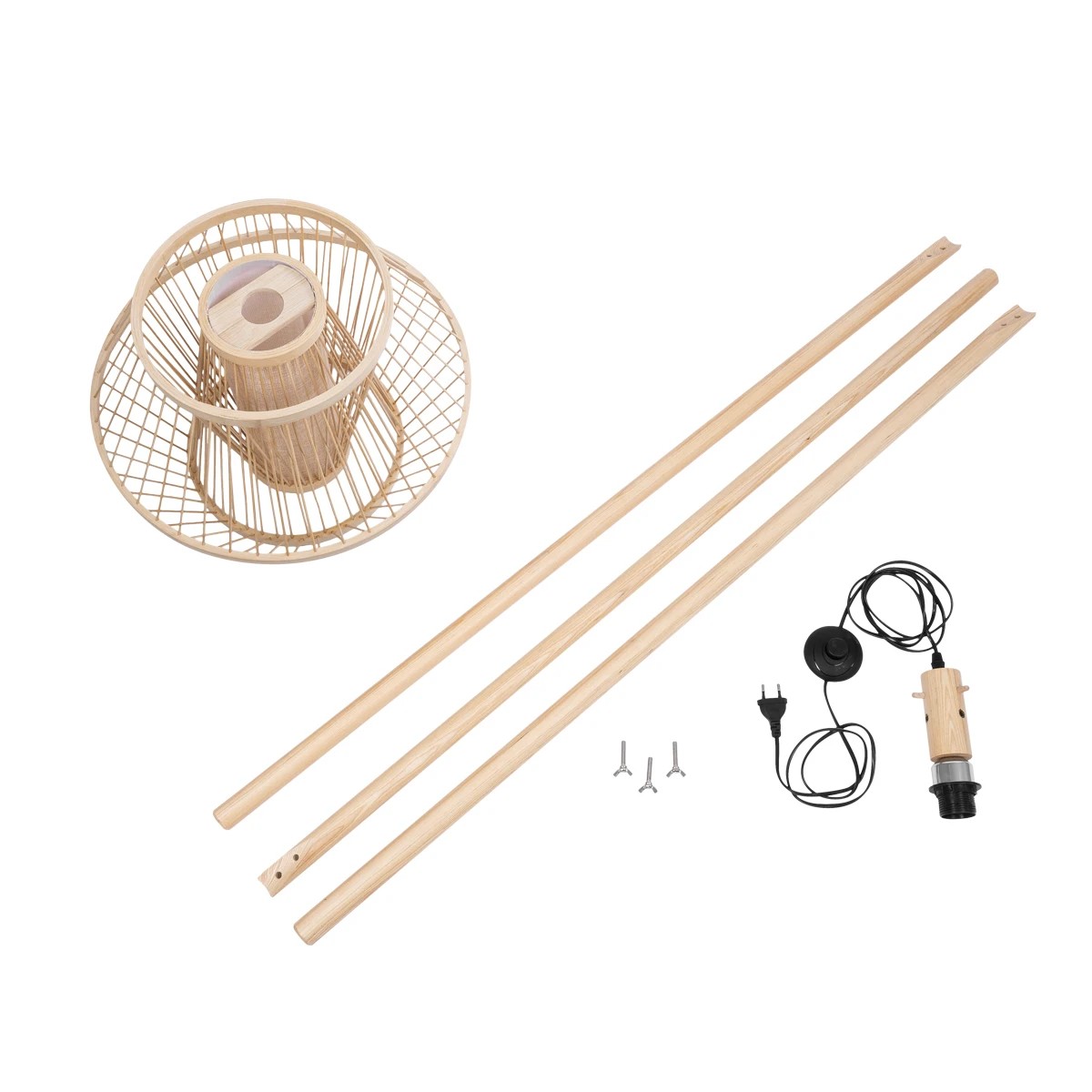 GloboStar® POPPY 01985 Boho Επιδαπέδιο Φωτιστικό Μονόφωτο 1 x E27 IP20 Μπεζ Ξύλο - Μ58 x Π58 x Υ151cm - Image 9