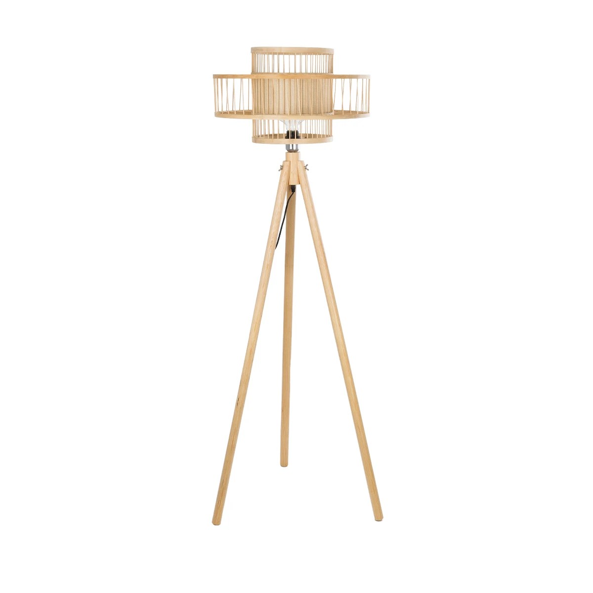 GloboStar® POPPY 01989 Boho Επιδαπέδιο Φωτιστικό Μονόφωτο 1 x E27 IP20 Μπεζ Ξύλο - Μ58 x Π58 x Υ149cm - Image 3