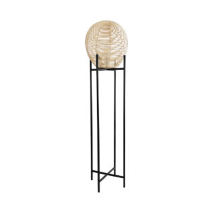 GloboStar® NERINA 02016 Boho Επιδαπέδιο Φωτιστικό Μονόφωτο 1 x E27 IP20 Μαύρο Μέταλλο με Μπεζ Ξύλο - Μ40 x Π40 x Υ160cm