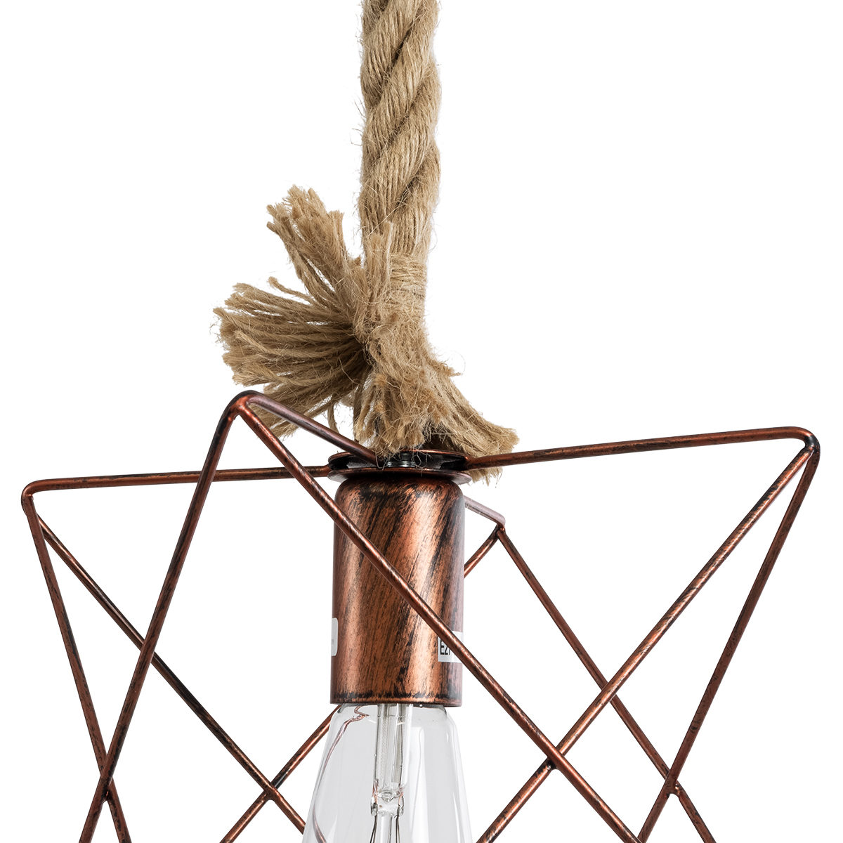 GloboStar® KAZEMI 02019 Μοντέρνο Κρεμαστό Φωτιστικό Πλέγμα Μονόφωτο 1 x E27 IP20 Χάλκινο Μέταλλο με Μπεζ Σχοινί - Μ18 x Π18 x Υ17cm - Image 7