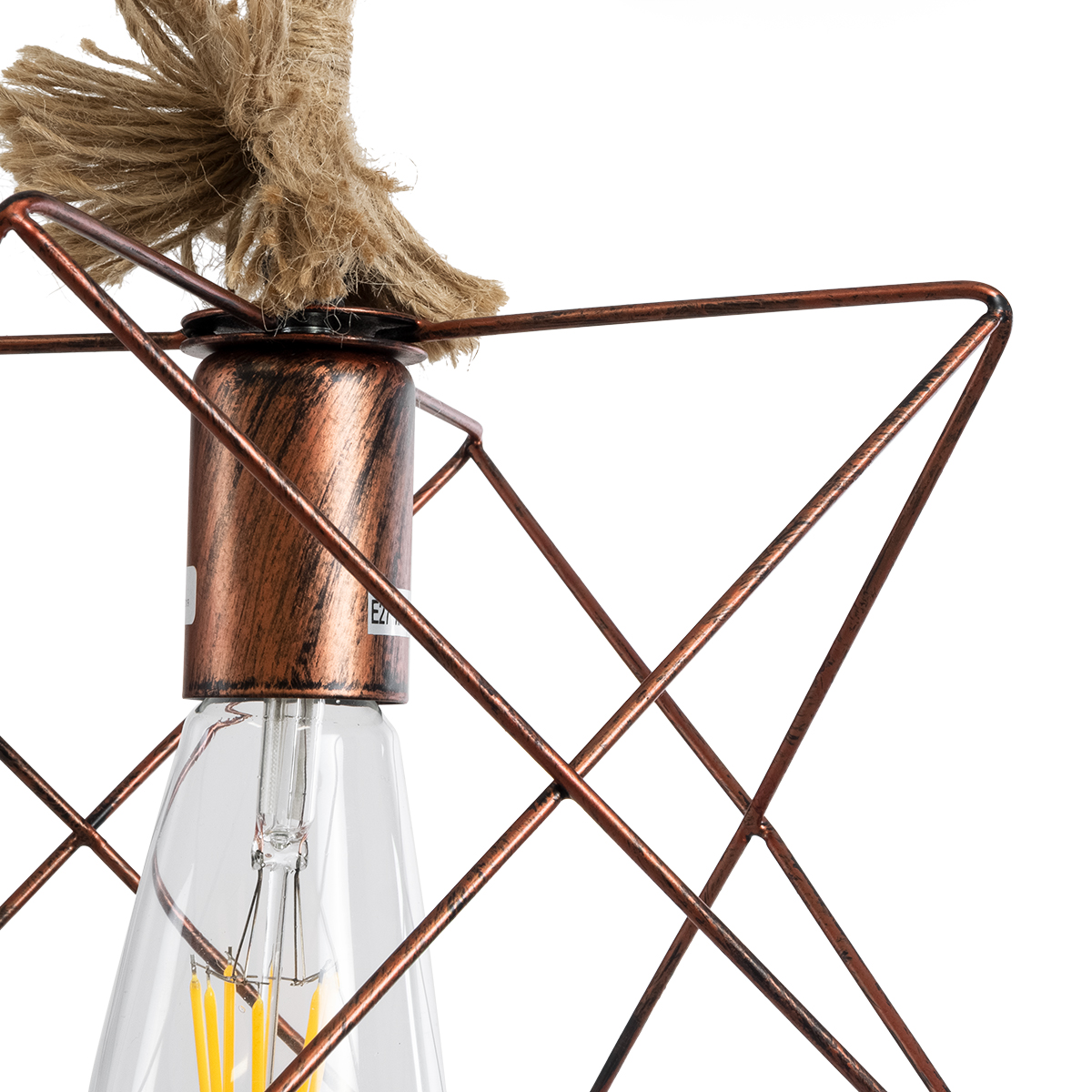 GloboStar® KAZEMI 02019 Μοντέρνο Κρεμαστό Φωτιστικό Πλέγμα Μονόφωτο 1 x E27 IP20 Χάλκινο Μέταλλο με Μπεζ Σχοινί - Μ18 x Π18 x Υ17cm - Image 8