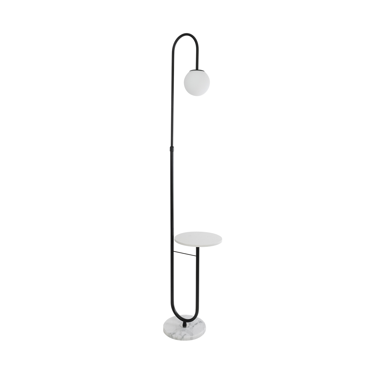 GloboStar® CORDELIA 02026 Μοντέρνο Επιδαπέδιο Φωτιστικό Μονόφωτο 1 x E27 IP20 - Μαύρο Αλουμίνιο, Λευκό Γυαλί με Λευκό Μάρμαρο - Μ30 x Π38 x Υ180cm