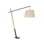 GloboStar® KELSIE 02030 Μοντέρνο Επιδαπέδιο Φωτιστικό Μονόφωτο 1 x E27 IP20 Μαύρο Μέταλλο, Μπεζ Ύφασμα με Μπεζ Ξύλο - Μ40 x Π125 x Υ140cm