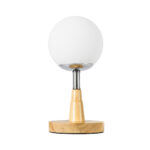 GloboStar® COVE 02036 Μοντέρνο Επιτραπέζιο Φωτιστικό Μονόφωτο 1 x E27 AC220-240V IP20 - Φ12 x Υ25cm - Μπεζ Ξύλινο & Γυάλινη Γαλακτερή Μπάλα - Image 2