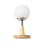 GloboStar® COVE 02036 Μοντέρνο Επιτραπέζιο Φωτιστικό Μονόφωτο 1 x E27 AC220-240V IP20 - Φ12 x Υ25cm - Μπεζ Ξύλινο & Γυάλινη Γαλακτερή Μπάλα - Image 3