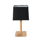 GloboStar® KOLIPE 02039 Μοντέρνο Επιτραπέζιο Φωτιστικό Μονόφωτο 1 x E27 AC220-240V IP20 - Μ20 x Π20 x Υ38cm - Μπεζ Ξύλινη Βάση με Μαύρο Πλεκτό Καπέλο - Image 3