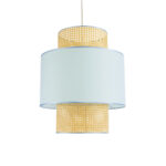 GloboStar® SAIGE 02045 Boho Κρεμαστό Φωτιστικό Πλέγμα Μονόφωτο 1 x E27 IP20 Μπεζ Ξύλο με Γαλάζιο Ύφασμα - Μ50 x Π50 x Υ60cm