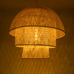 GloboStar® HIROKA 02046 Boho Κρεμαστό Φωτιστικό Καμπάνα Μονόφωτο 1 x E27 IP20 Μπεζ Ξύλο - Μ100 x Π100 x Υ110cm - Image 2