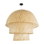 GloboStar® HIROKA 02046 Boho Κρεμαστό Φωτιστικό Καμπάνα Μονόφωτο 1 x E27 IP20 Μπεζ Ξύλο - Μ100 x Π100 x Υ110cm - Image 3