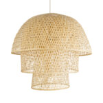 GloboStar® HIROKA 02046 Boho Κρεμαστό Φωτιστικό Καμπάνα Μονόφωτο 1 x E27 IP20 Μπεζ Ξύλο - Μ100 x Π100 x Υ110cm - Image 4