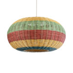 GloboStar® CABALLEROS 02056 Boho Κρεμαστό Φωτιστικό Πλέγμα Μονόφωτο 1 x E27 IP20 Πολύχρωμο Ξύλο - Μ70 x Π70 x Υ36cm