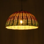 GloboStar® CABALLEROS 02060 Boho Κρεμαστό Φωτιστικό Καμπάνα Μονόφωτο 1 x E27 IP20 Πολύχρωμο Ξύλο - Μ40 x Π40 x Υ20cm - Image 2