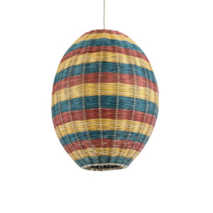 GloboStar® CABALLEROS 02065 Boho Κρεμαστό Φωτιστικό Πλέγμα Μονόφωτο 1 x E27 IP20 Πολύχρωμο Ξύλο - Μ40 x Π40 x Υ50cm