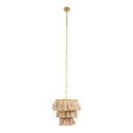 GloboStar® MISSOULA 02084 Boho Κρεμαστό Φωτιστικό Σχοινί Μονόφωτο 1 x E27 IP20 Μπεζ Ύφασμα με Χρυσό Μέταλλο - Μ30 x Π30 x Υ40cm - Image 3
