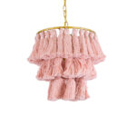 GloboStar® MISSOULA 02086 Boho Κρεμαστό Φωτιστικό Σχοινί Μονόφωτο 1 x E27 IP20 Ροζ Ύφασμα με Χρυσό Μέταλλο - Μ30 x Π30 x Υ40cm