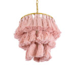GloboStar® MISSOULA 02086 Boho Κρεμαστό Φωτιστικό Σχοινί Μονόφωτο 1 x E27 IP20 Ροζ Ύφασμα με Χρυσό Μέταλλο - Μ30 x Π30 x Υ40cm - Image 5