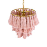 GloboStar® MISSOULA 02086 Boho Κρεμαστό Φωτιστικό Σχοινί Μονόφωτο 1 x E27 IP20 Ροζ Ύφασμα με Χρυσό Μέταλλο - Μ30 x Π30 x Υ40cm - Image 6