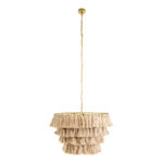 GloboStar® MISSOULA 02088 Boho Κρεμαστό Φωτιστικό Σχοινί Μονόφωτο 1 x E27 IP20 Μπεζ Ύφασμα με Χρυσό Μέταλλο - Μ60 x Π60 x Υ40cm - Image 3