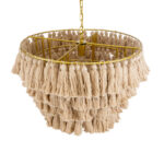 GloboStar® MISSOULA 02088 Boho Κρεμαστό Φωτιστικό Σχοινί Μονόφωτο 1 x E27 IP20 Μπεζ Ύφασμα με Χρυσό Μέταλλο - Μ60 x Π60 x Υ40cm - Image 6
