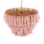 GloboStar® MISSOULA 02090 Boho Κρεμαστό Φωτιστικό Σχοινί Μονόφωτο 1 x E27 IP20 Ροζ Ύφασμα με Χρυσό Μέταλλο - Μ60 x Π60 x Υ40cm - Image 6