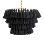 GloboStar® MISSOULA 02091 Boho Κρεμαστό Φωτιστικό Σχοινί Μονόφωτο 1 x E27 IP20 Μαύρο Ύφασμα με Χρυσό Μέταλλο - Μ60 x Π60 x Υ40cm - Image 4