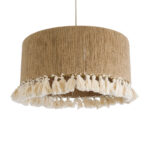GloboStar® PUERTORICO 02094 Boho Κρεμαστό Φωτιστικό Καπέλο Μονόφωτο 1 x E27 IP20 Μπεζ & Λευκό Σχοινί - Μ50 x Π50 x Υ27cm