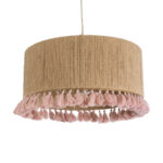 GloboStar® PUERTORICO 02096 Boho Κρεμαστό Φωτιστικό Καπέλο Μονόφωτο 1 x E27 IP20 Μπεζ & Ροζ Σχοινί - Μ50 x Π50 x Υ27cm