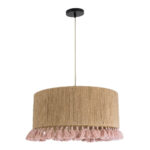 GloboStar® PUERTORICO 02096 Boho Κρεμαστό Φωτιστικό Καπέλο Μονόφωτο 1 x E27 IP20 Μπεζ & Ροζ Σχοινί - Μ50 x Π50 x Υ27cm - Image 3