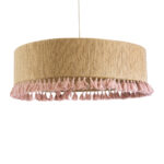 GloboStar® PUERTORICO 02097 Boho Κρεμαστό Φωτιστικό Καπέλο Τρίφωτο 3 x E27 IP20 Μπεζ & Ροζ Σχοινί - Μ80 x Π80 x Υ27cm