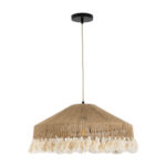 GloboStar® PUERTORICO 02098 Boho Κρεμαστό Φωτιστικό Καμπάνα Μονόφωτο 1 x E27 IP20 Μπεζ & Λευκό Σχοινί - Μ50 x Π50 x Υ25cm - Image 3