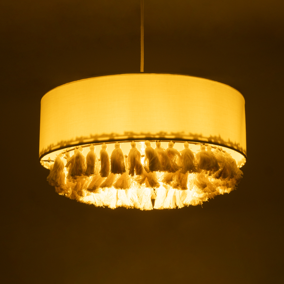 GloboStar® GINGER 02100 Boho Κρεμαστό Φωτιστικό Καπέλο Μονόφωτο 1 x E27 IP20 Μπεζ Ύφασμα με Μπεζ Σχοινί - Μ50 x Π50 x Υ25cm - Image 2