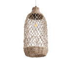 GloboStar® ECUADOR 02116 Boho Κρεμαστό Φωτιστικό Πλέγμα Μονόφωτο 1 x E27 IP20 Μπεζ Rattan - Μ23 x Π23 x Υ50cm