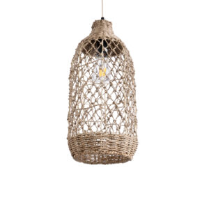 GloboStar® ECUADOR 02116 Boho Κρεμαστό Φωτιστικό Πλέγμα Μονόφωτο 1 x E27 IP20 Μπεζ Rattan - Μ23 x Π23 x Υ50cm