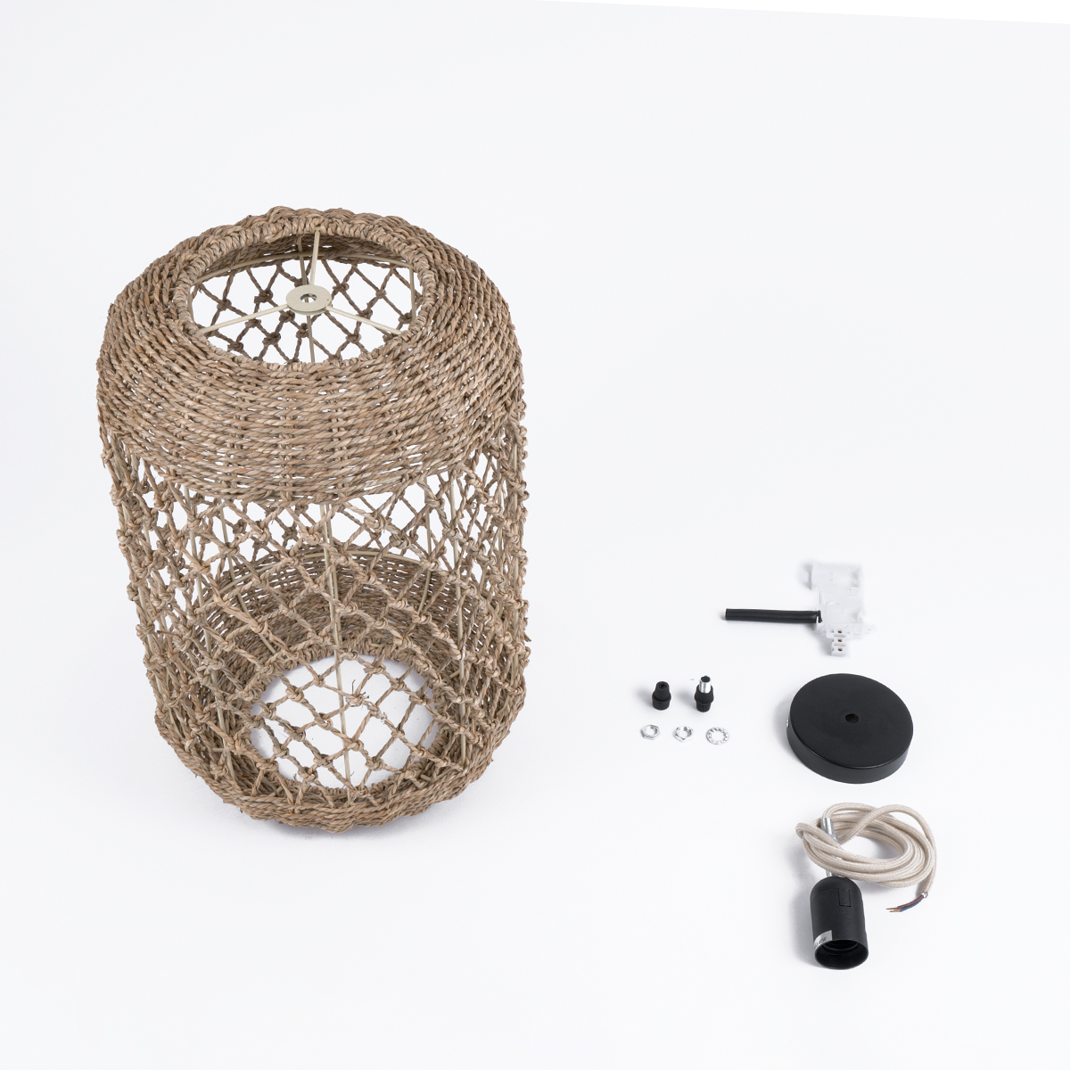 GloboStar® ECUADOR 02117 Boho Κρεμαστό Φωτιστικό Πλέγμα Μονόφωτο 1 x E27 IP20 Μπεζ Rattan - Μ28 x Π28 x Υ40cm - Image 9