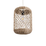 GloboStar® ECUADOR 02117 Boho Κρεμαστό Φωτιστικό Πλέγμα Μονόφωτο 1 x E27 IP20 Μπεζ Rattan - Μ28 x Π28 x Υ40cm