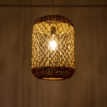 GloboStar® ECUADOR 02117 Boho Κρεμαστό Φωτιστικό Πλέγμα Μονόφωτο 1 x E27 IP20 Μπεζ Rattan - Μ28 x Π28 x Υ40cm - Image 2