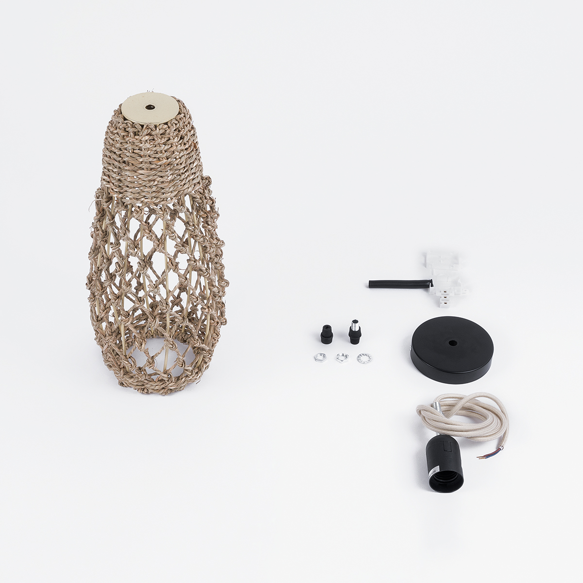 GloboStar® ECUADOR 02119 Boho Κρεμαστό Φωτιστικό Πλέγμα Μονόφωτο 1 x E27 IP20 Μπεζ Rattan - Μ15 x Π15 x Υ35cm - Image 9