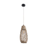 GloboStar® ECUADOR 02119 Boho Κρεμαστό Φωτιστικό Πλέγμα Μονόφωτο 1 x E27 IP20 Μπεζ Rattan - Μ15 x Π15 x Υ35cm - Image 3