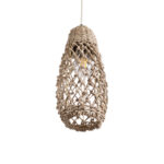 GloboStar® ECUADOR 02119 Boho Κρεμαστό Φωτιστικό Πλέγμα Μονόφωτο 1 x E27 IP20 Μπεζ Rattan - Μ15 x Π15 x Υ35cm - Image 5