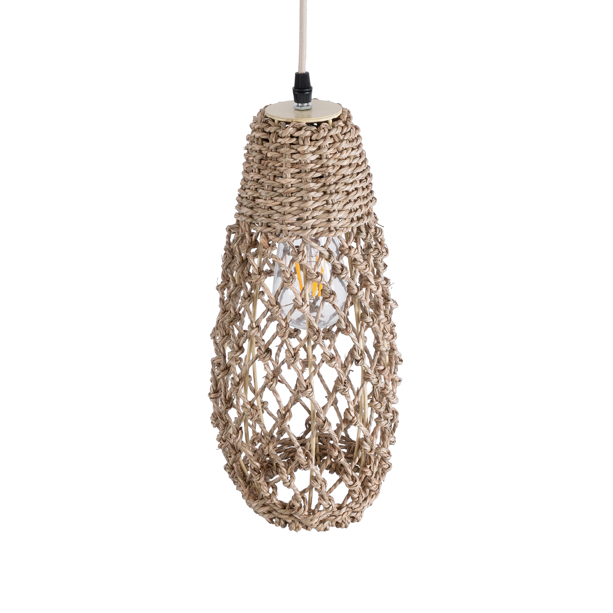 GloboStar® ECUADOR 02119 Boho Κρεμαστό Φωτιστικό Πλέγμα Μονόφωτο 1 x E27 IP20 Μπεζ Rattan - Μ15 x Π15 x Υ35cm - Image 6