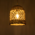 GloboStar® ECUADOR 02121 Boho Κρεμαστό Φωτιστικό Πλέγμα Μονόφωτο 1 x E27 IP20 Μπεζ Rattan - Μ20 x Π20 x Υ25cm - Image 2