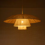 GloboStar® ZORA 02139 Boho Κρεμαστό Φωτιστικό Καμπάνα Μονόφωτο 1 x E27 IP20 Μπεζ Ύφασμα - Μ80 x Π80 x Υ32cm - Image 2