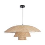 GloboStar® ZORA 02139 Boho Κρεμαστό Φωτιστικό Καμπάνα Μονόφωτο 1 x E27 IP20 Μπεζ Ύφασμα - Μ80 x Π80 x Υ32cm - Image 3